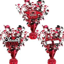 3 Pcs Graduation Table Centerpieces - Balloon Weight Centerpieces Blue Glitter Foil Graduate Cap Centerpieces for 2025 Graduation Party Table Decorations (red)