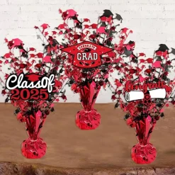 3 Pcs Graduation Table Centerpieces - Balloon Weight Centerpieces Blue Glitter Foil Graduate Cap Centerpieces for 2025 Graduation Party Table Decorations (red)