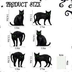 6 PCS Halloween Black Cat Yard Signs with Stakes, 3D Fur Silhouette Lawn Decorations with Green Eyes, Waterproof Corrugated Plastic Outdoor Halloween Decor for Yard, Lawn & Porch