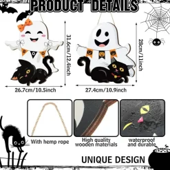 2 Pcs Halloween Ghost Witch Door Sign Boo Decor - Ghost