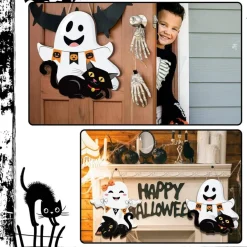 2 Pcs Halloween Ghost Witch Door Sign Boo Decor - Ghost