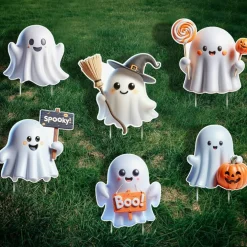 6 PCS Halloween Ghost Yard Signs, 3D Outdoor Lawn Stakes, Spooky Yard Decorations for Front Yard, Garden, Party and Halloween Home Outdoor Decor