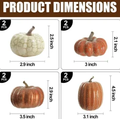 8 Pcs Halloween Pumpkin Decor Set, Metal Cracked Design Faux Foam Pumpkins for Fall Thanksgiving Decorations, Mini Artificial Pumpkins for Indoor Outdoor Table Centerpiece Home Party Decor