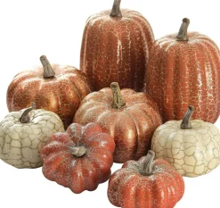 8 Pcs Halloween Pumpkin Decor Set, Metal Cracked Design Faux Foam Pumpkins for Fall Thanksgiving Decorations, Mini Artificial Pumpkins for Indoor Outdoor Table Centerpiece Home Party Decor