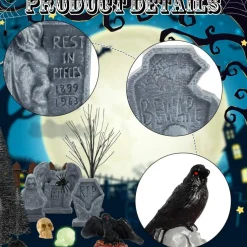 65PCS Halloween Village Accessories Set, Mini Graveyard Decorations with Tombstones, Crows, Skulls, Spiders, Trees & Fence, Halloween Figurines for Tabletop, Fairy Garden, Party, Home & Yard Décor