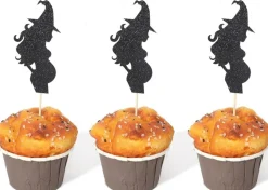 12 Pcs Halloween Witch Baby Shower Cupcake Toppers – Cauldron Gender Reveal Cake Picks, Boy or Girl Halloween Party Decorations, Spooky Baby Shower Dessert Table Supplies