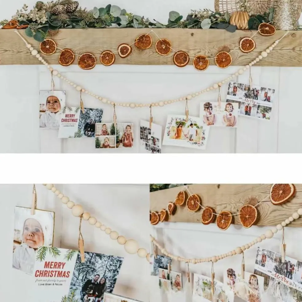 2PCS Hanging Photo Display Wall Decor, Boho Wooden Bead Garland Photo