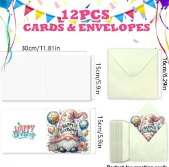 12 Pcs Happy Birthday Diamond Painting Greeting Cards with Envelopes, DIY 5D Rhinestone Birthday Card Making Kit, Cake & Floral Designs, Diamond Art Crafts for Adults, Family & Friends