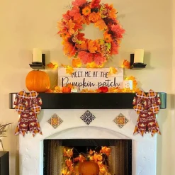 2 Pcs Happy Fall Pumpkin Bows for Wreaths, Orange Buffalo Plaid Burlap Thanksgiving Bows, Autumn Harvest Decorative Ribbon Bows for Front Door, Wall, Porch, Farmhouse & Holiday Decor