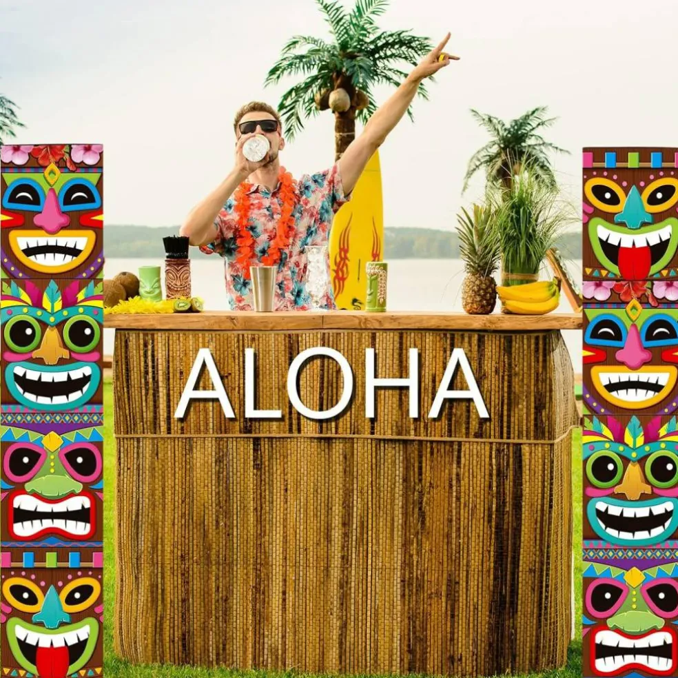8 Pcs Hawaiian Luau Boxes Blocks Decorations