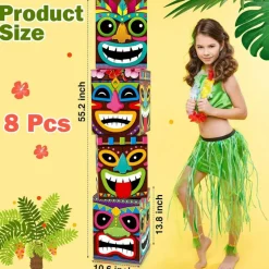 8 Pcs Hawaiian Luau Boxes Blocks Decorations