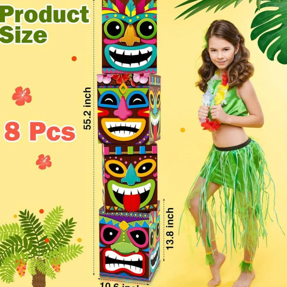 8 Pcs Hawaiian Luau Boxes Blocks Decorations