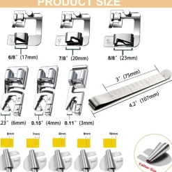 12 Pcs Hemming Foot Kit Narrow Rolled Hem Foot Set Presser Foot Sewing Rolled Hemmer Foot Narrow Sewing Machine Rolled Hem Guide Universal Sewing Clips for Sewing Machine Accessories and Tools