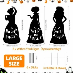 3 Pcs Hocus Pocus Halloween Witch Silhouette Yard Signs with H-Stakes, 26.8" Outdoor Halloween Decorations for Lawn, Garden, Pathway, Porch & Haunted House Decor