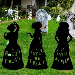 3 Pcs Hocus Pocus Halloween Witch Silhouette Yard Signs with H-Stakes, 26.8" Outdoor Halloween Decorations for Lawn, Garden, Pathway, Porch & Haunted House Decor