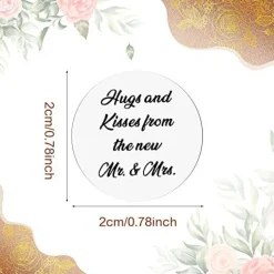 1000 Pcs Hugs and Kisses from The New Mr and Mrs Wedding Stickers, Chocolate Drops Labels Stickers Candy Stickers 0.75 Inch for Weddings Engagement Party Favors Decorations (White,Basic)