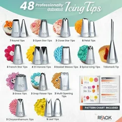 74 PCs Icing Piping Bags and Tips Set, Cake Decorating Kit with 48-Numbered Piping Tips, 20+1 Pastry Bags for Cookie Cupcake Cake Decoration, Cake Decorating Tips Set with Booklet and E-book