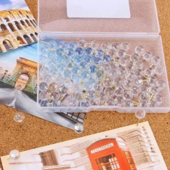 100 pcs 1/3 inch gold push pins map tacks steel point with transparent round heads
