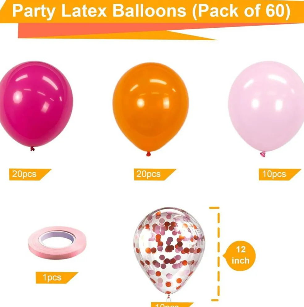 60 Pcs 12 inch Pink and Orange Latex Balloons