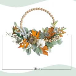 2PCS 16inch Wood Beads Fall Wreath Eucalyptus Berries Pumpkins Lamb Ears Leaves