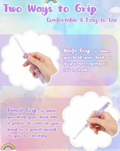 8PCS Inline Crochet Set, Non-Slip Hooks for Arthritic Hands, Needles for Crocheting Yarn, Size 2.5mm-6mm, Cute Plastic Grips