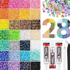 36000Pcs Jelly Rhinestones Bedazzling Kit, Multicolor 3mm Flatback Resin Bedazzler Gems with 3Pcs 10ml B7000 Jewelry Glue for Bedazzled Thing Diamond Art Book Crafting Nail Art