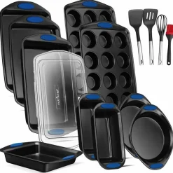 15 Pcs Kitchen Oven Baking Pans Deluxe Nonstick Gray Coating Inside