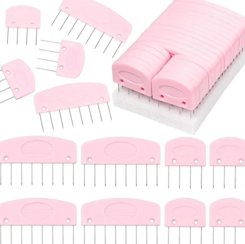 25PCS Knit Blocking Pins Kit Pink, Knit Blocking Combs for Knitting Crochet Lace Needlework Projects, Stainless Steel Knitting Block Tool for Blocking Mats