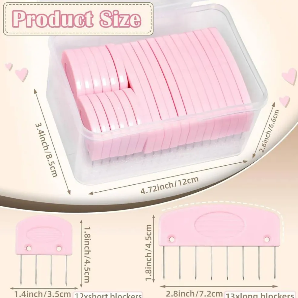 25PCS Knit Blocking Pins Kit Pink, Knit Blocking Combs for Knitting Crochet Lace Needlework Projects, Stainless Steel Knitting Block Tool for Blocking Mats