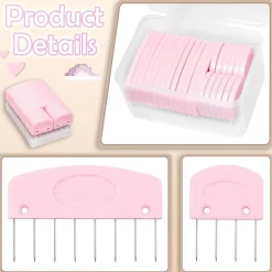 25PCS Knit Blocking Pins Kit Pink, Knit Blocking Combs for Knitting Crochet Lace Needlework Projects, Stainless Steel Knitting Block Tool for Blocking Mats