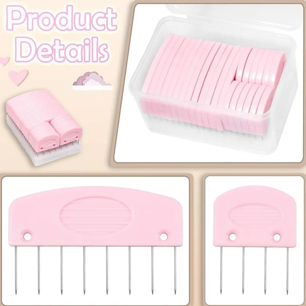 25PCS Knit Blocking Pins Kit Pink, Knit Blocking Combs for Knitting Crochet Lace Needlework Projects, Stainless Steel Knitting Block Tool for Blocking Mats