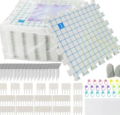 9PCS Knitting Blocking Mats with Grids, Extra Thick Crochet Blocking Boards, 22 Knitting Blockers and 100 T Pins for Knitting, Crochet, Lace and Needlework Projects