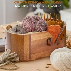 9pcs Knitting Hooks Yarn Bowls ,Yarn Bowl - Large Size Wooden Yarn Holder, Smooth Crochet Bowl