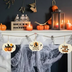 10PCS Large 7 Inch Wooden Pumpkin Ornaments to Paint – Unfinished DIY Halloween & Thanksgiving Hanging Wood Cutouts with Rope for Autumn Home Décor & Crafts
