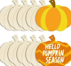 10PCS Large 7 Inch Wooden Pumpkin Ornaments to Paint – Unfinished DIY Halloween & Thanksgiving Hanging Wood Cutouts with Rope for Autumn Home Décor & Crafts
