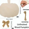 12PCS Large Wooden Pumpkin Cutouts 12 Inch – Unfinished Blank Wood Pumpkins with Bows, Rope & Glue Dots, DIY Fall Thanksgiving Halloween Door Signs & Home Party Decorations
