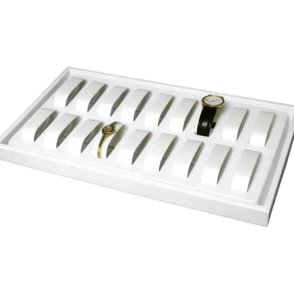 3Pc 18 Slot White Plastic Watch Display Trays