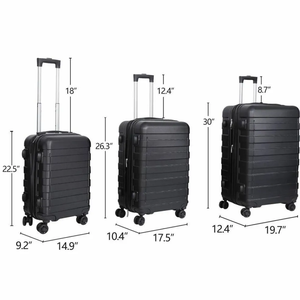 3PCS Luggage Set 4-Wheel Suitcase Hardside Spinner Lightweight