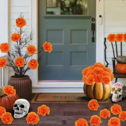 100PCS Marigold Flower Heads with Stems (Orange)