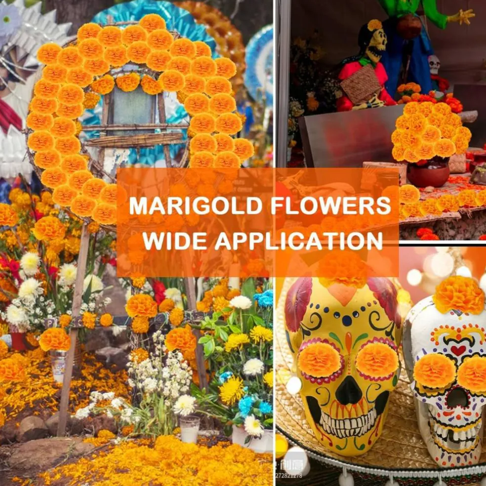 50PCS Marigold Flowers Artificial Marigold Flowers (50PCS-Orange)
