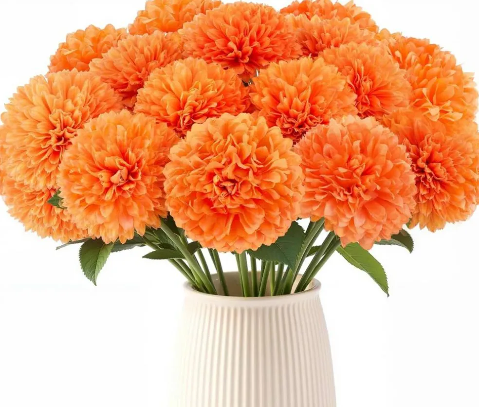 12PCS Marigold Flowers Mexican Silk (Orange) 2"D x 0.12"W x 0.5"H