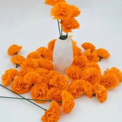 50 Pcs Marigold Silk Artificial Flowers with Stems (Yellow)