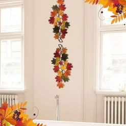 2 pcs Metal Fall Leaf Wall Art, 15.75 Inch Vintage Autumn Leaf Wall Decor, Colorful Rustic Farmhouse Metal Wall Hanging for Kitchen Living Room Hallway Garden Thanksgiving Harvest Decor