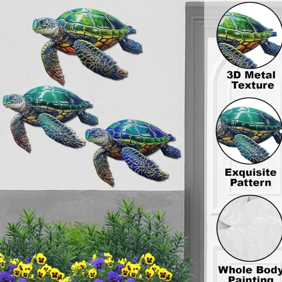 3Pcs Metal Summer Turtle Sea Wall Decor