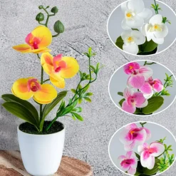 4pcs Mini Artificial Orchid Flowers – Lifelike Potted Orchids for Home, Office & Wedding Décor