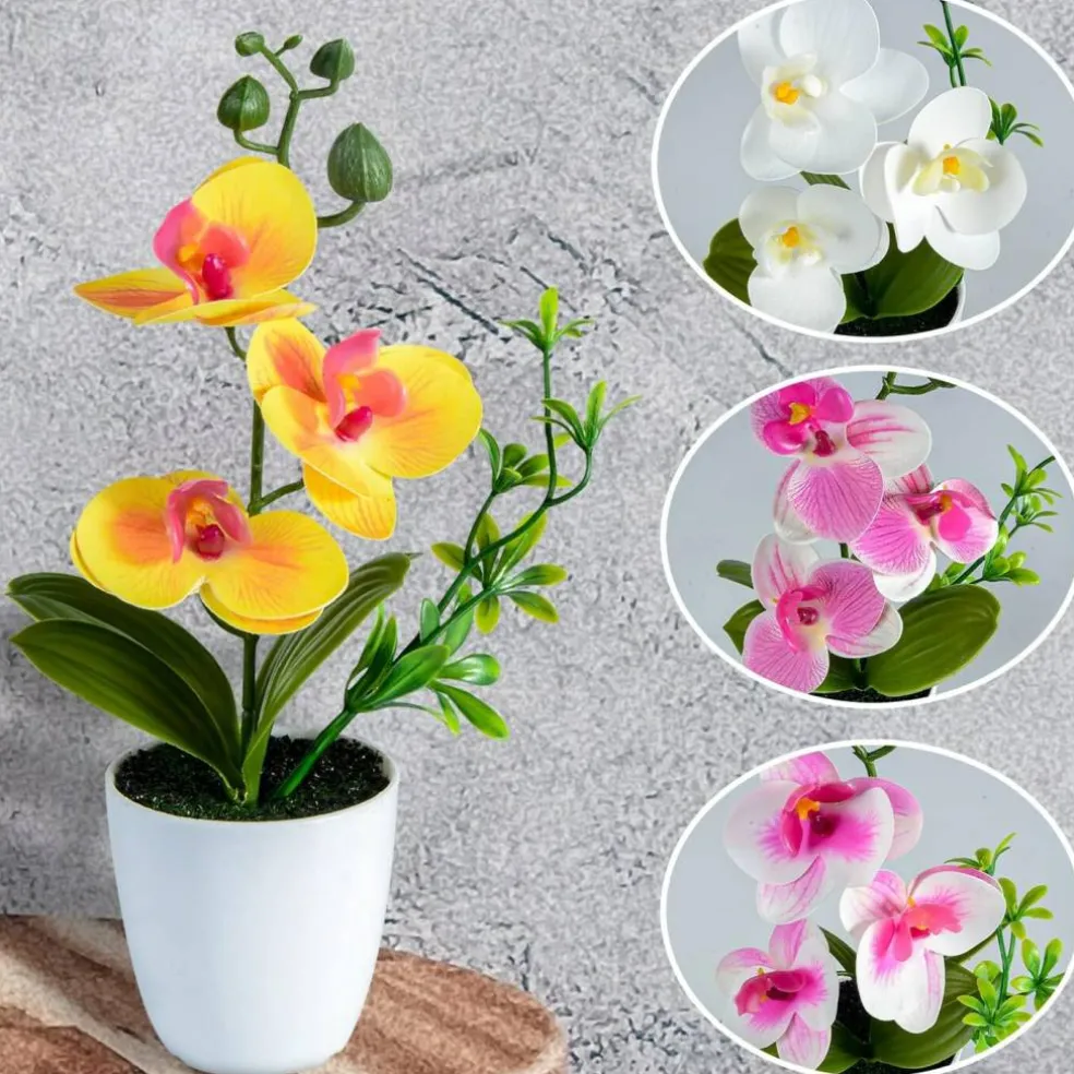 4pcs Mini Artificial Orchid Flowers – Lifelike Potted Orchids for Home, Office & Wedding Décor