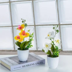 4pcs Mini Artificial Orchid Flowers – Lifelike Potted Orchids for Home, Office & Wedding Décor