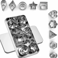30Pcs Mini Cookie Cutter Set with Box, Small Stainless Steel Fruit Veggie Tiny Polymer Clay Cutters for Kids, Geometric Set for Biscuit Mold