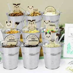 18Pcs Mini Metal Buckets 4 Inch, Elegant Galvanized Pails with Handles for Party Favors, Crafts, Garden Planters, Centerpieces and Home Decor