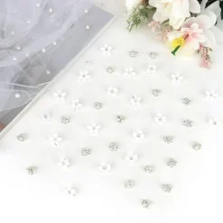 40 Pcs Mini White Rhinestone Flower Hair Clips (White)